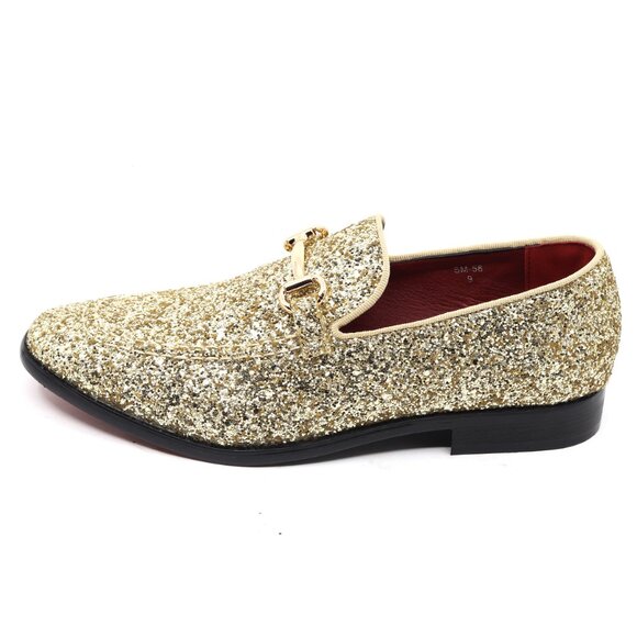 Gold Glitter Men\'s Vintage Designer Classic Smoking Dress Tuxedo Loafers Shoes main image 5